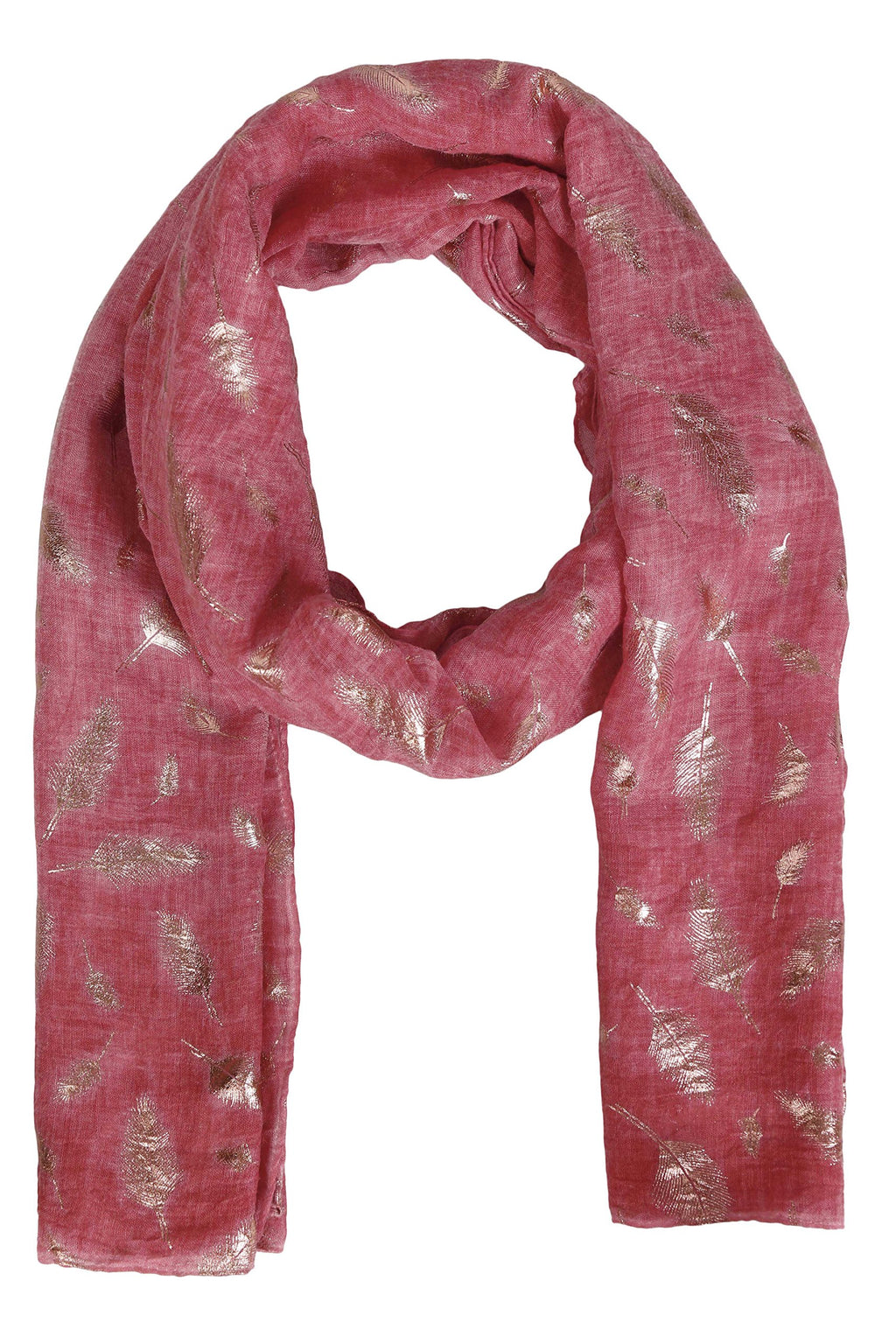 FabSeasons Casual Pinkish Red Cotton Solid Scarf with Feathers Design Zari, Scarves, Stole, Duppatta & Shawl for Women & Girls for Summer & Winters, Size - 80 * 180 cms