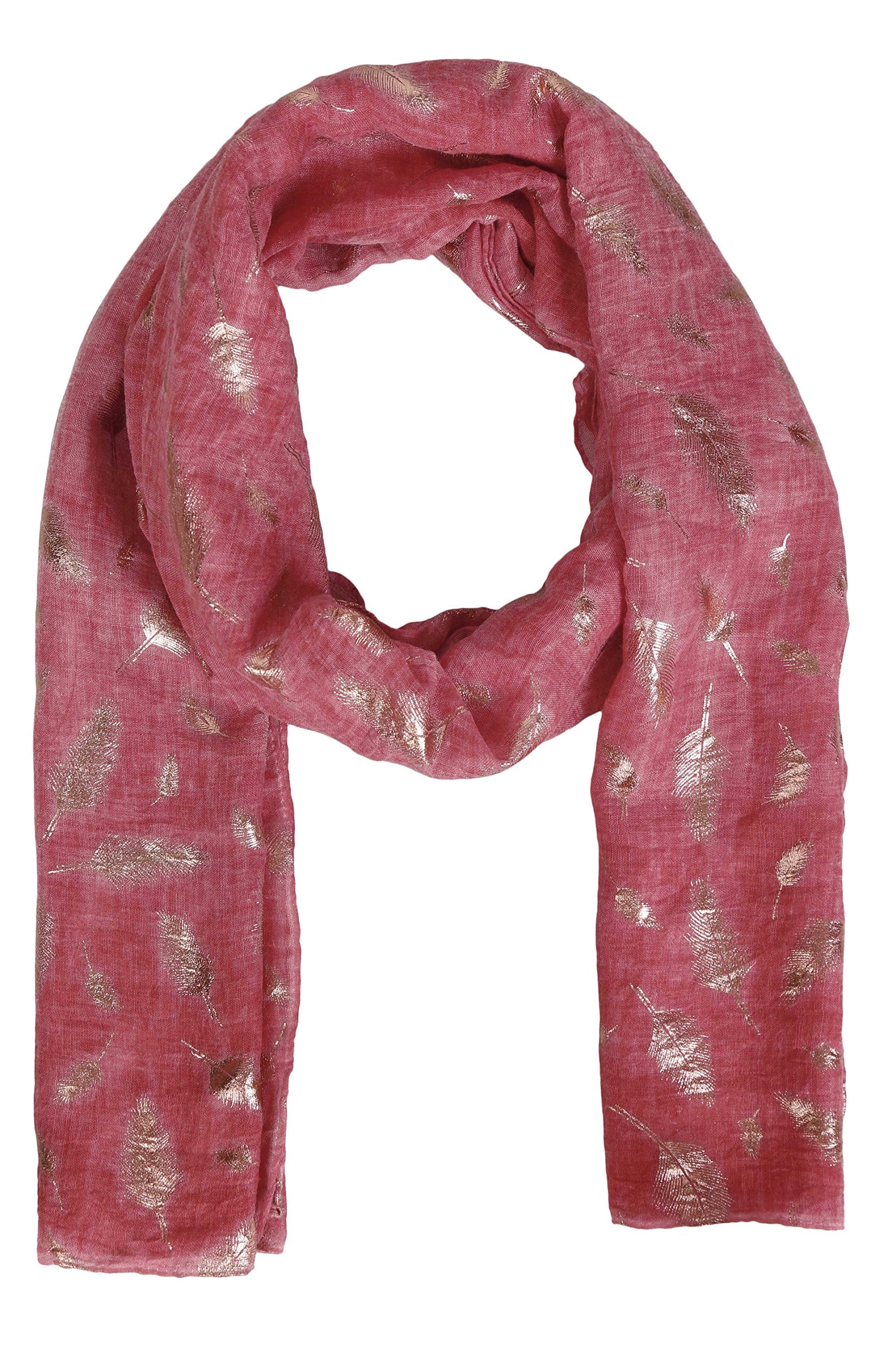 FabSeasons Casual Pinkish Red Cotton Solid Scarf with Feathers Design Zari, Scarves, Stole, Duppatta & Shawl for Women & Girls for Summer & Winters, Size - 80 * 180 cms
