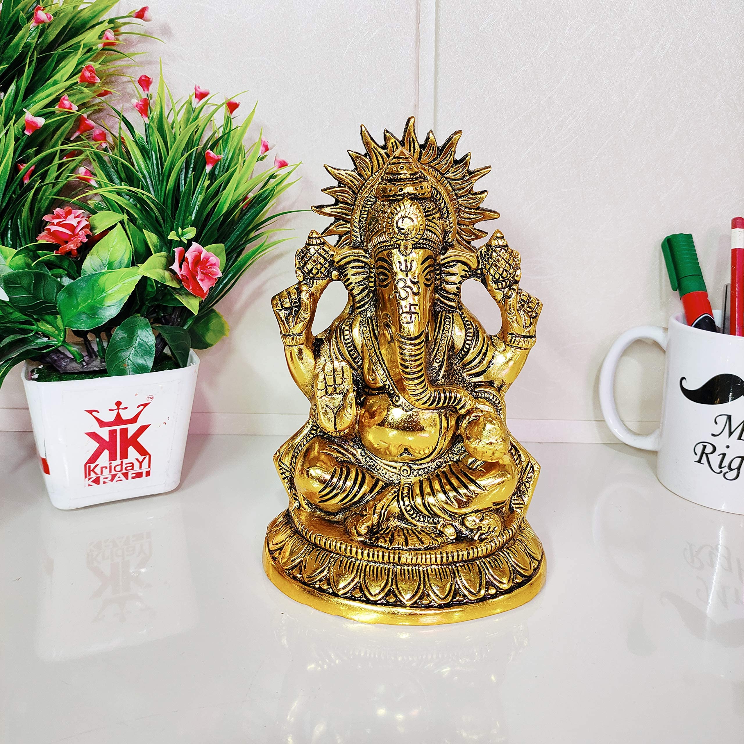 KridayKraft Ganesha Metal Statue,for Temple Pooja,Ganesha Idol Murti Decorative Your Home,Office & Religious Gift Article,Ganpati ji Sculpture Sowpiece Figurine...