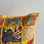 ATRANGI STUDIO Patchwork Cushion Covers - Set of 2 | Handcrafted Khambadiya Patchwork | Rajasthani Art Pillow Cover | Ethnic Cushion Covers for Sofa, Bed & Home Decor | 16x16 Inch, Yellow