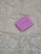 SUNEHRIDORIA Women’s Kota Doria Embroidery Saree with Blouse | Lightweight Soft Cotton Blend Kota Doria Saree | White Chikankari Style Thread Work Saree for Women (Cream)
