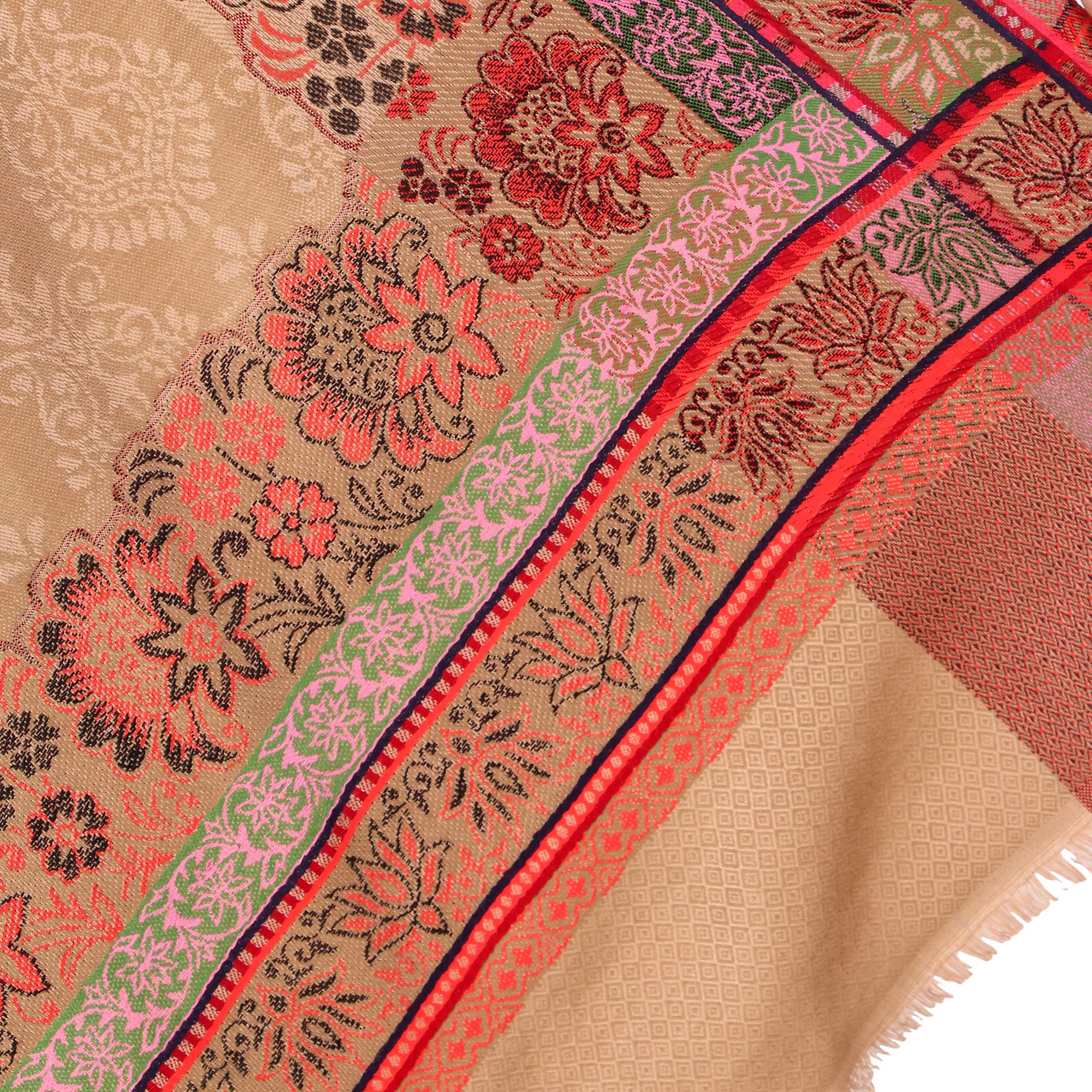 BRAVEZI Womens Jamawar Shawl,Woven Jacquard Design with Kullu Weaving Design, Soft and Warm Faux Pashmina (Beige)