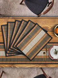 KalaTree Dining Table Mats Set of 6 Pieces with Runner Reversible Handmade Heat Resistant Placemats | Korai River Grass Madurkathi | Natural Eco Friendly | Royal Black Tablemats Kafalo
