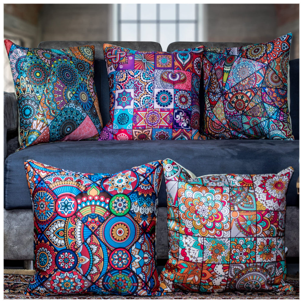 Vendola Merhaba Microfiber Satin 250TC Cushion Pillow Covers, Multicolor, Set of 5(Affwan,12x12 Inches)