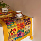 ATRANGI STUDIO Patchwork Table Runner | Traditional Rajasthani Khambadiya Craft | Handmade Dining Table Runner for Home Decor | Colourful Dining Setup | 16x72 Inch, Yellow