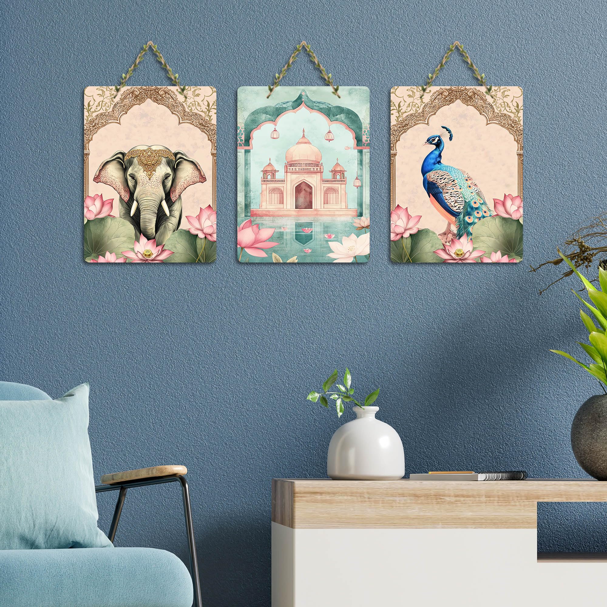 Artvibes Royal Theme Art Decorative Wall Art MDF Wooden Wall Hanger for Living Room | Art For Wall | Door Decoration Items | Graphic Artwork | Aesthetic Wooden Decor | Ideal Gift (WH_96145N), Set of 3