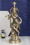 ARTVARKO Brass Flute Playing Krishna Statue God Religious Idol Krishan Figurine Home Decor(Gold Color 16 Inch)