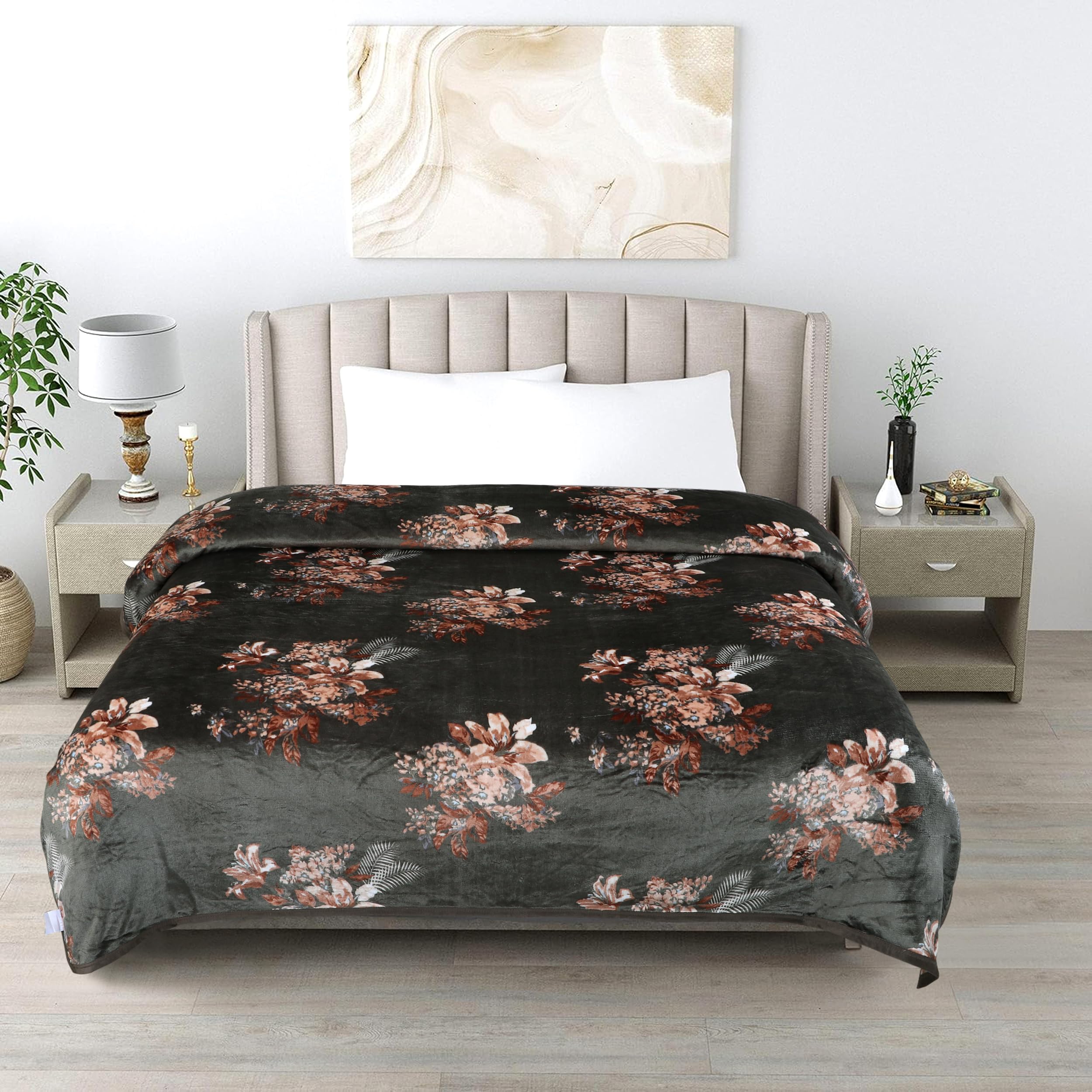 Gullivar Ultra Soft Flannel Printed Double Blanket 220x240 cm | 200 GSM Warm & Cozy All Season AC Blanket for Winter| Duvet/Quilt Throw for Bedroom & Living Room- Dark Grey Kafalo