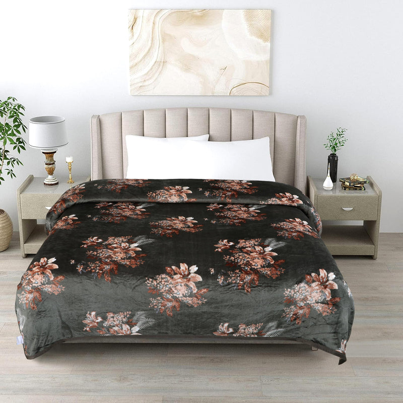Gullivar Ultra Soft Flannel Printed Double Blanket 220x240 cm | 200 GSM Warm & Cozy All Season AC Blanket for Winter| Duvet/Quilt Throw for Bedroom & Living Room- Dark Grey Kafalo