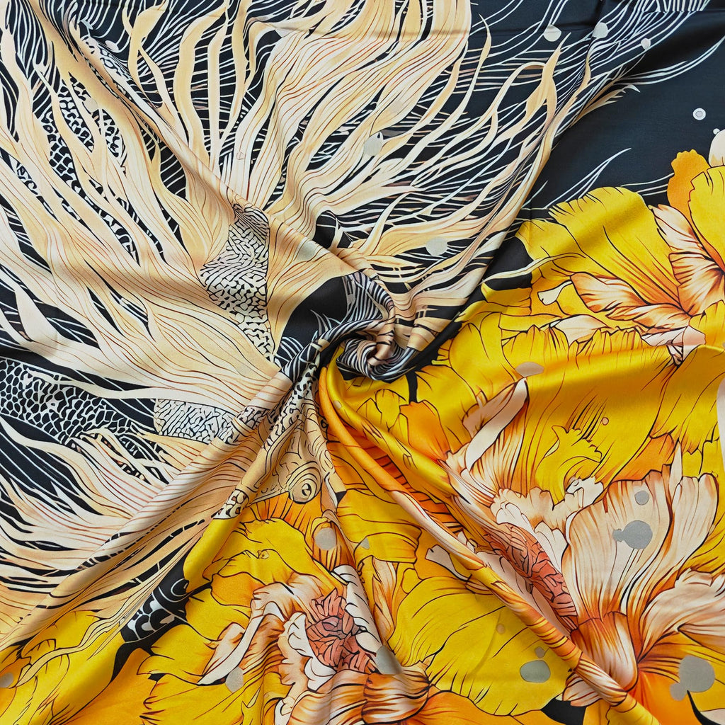 ONE ECHELON Satin Silk Small Neckerchief Square Scarf (Sunny Foliage)