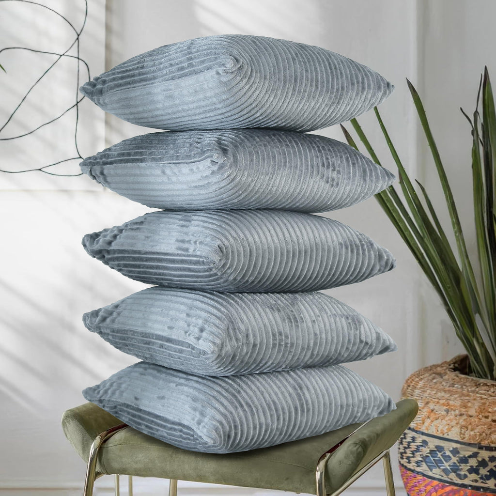 RD TREND® Cushion Cover Set of 5, Decorative Sofa Living Room Home Square Cushion Covers 16 Inch x 16 Inch, Aesthetic Corduroy Striped Double Sided (Grey,Pack of 5)