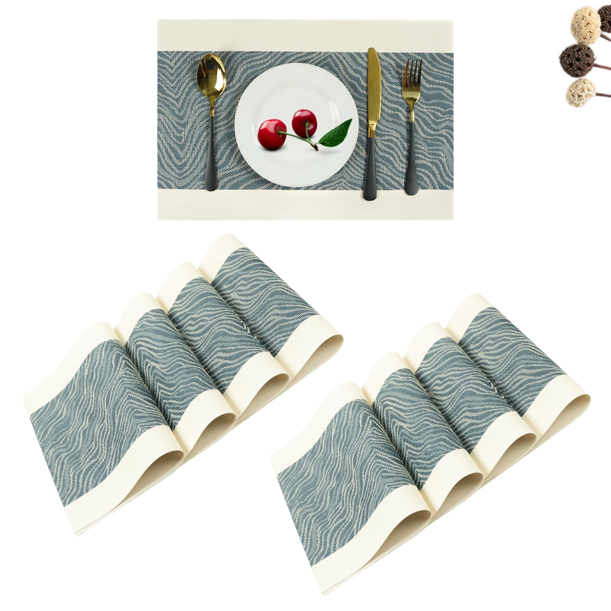 Lellow Woven Vinyl Stylish Washable Dining Table Placemats - (Anchor Grey, Pack of 8) Kafalo