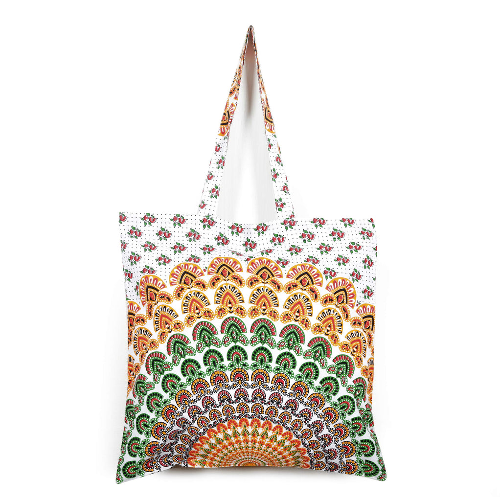 Ravaiyaa - Attitude is everything Cotton Shopping Bag Purse Bags Women Tote Shoulder Handbag (White Peacock Feather Bag - 9)