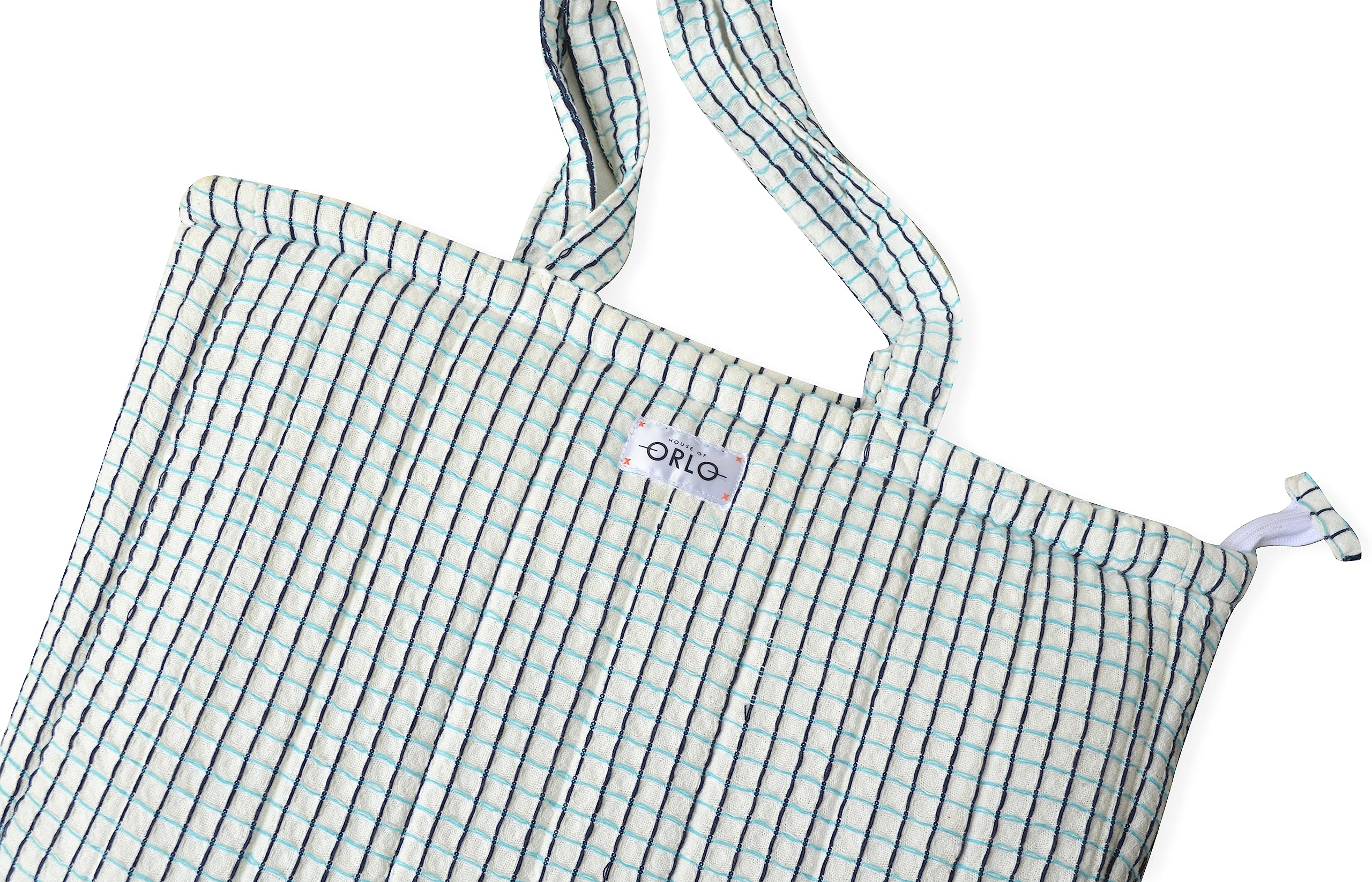 HOUSE OF ORLO Women's Cotton Quilted Aesthetic Western Tote Bags, Waffle Weave Handmade With Zipper And Double Handles For Women & Girls, Daily Use Handbag For College/Travel/Work (White-Blue)