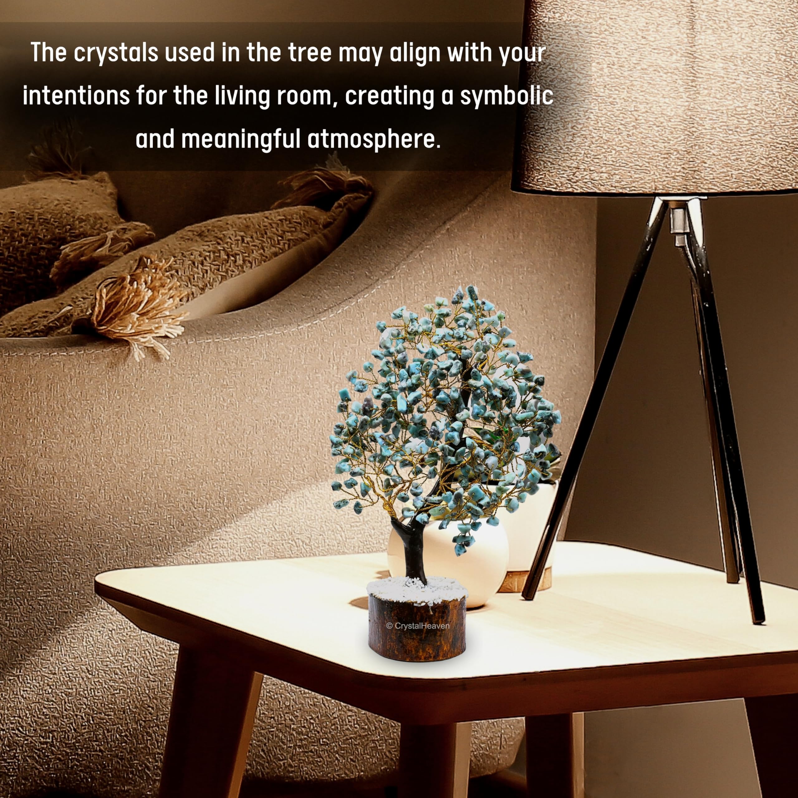 Certified Larimar Crystal Tree for Good Luck - Healing Crystals Money Tree for Wealth, Positive Energy at Home Office - Decorative Spiritual Gifts for Vastu, House Warming