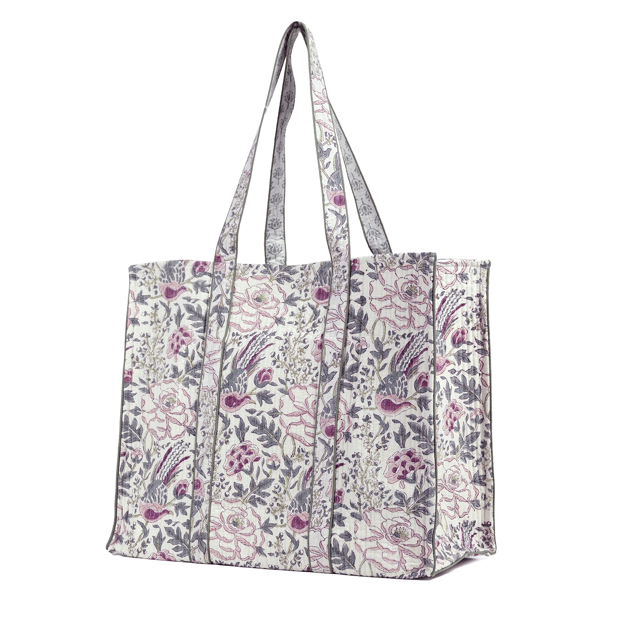 BLOCK N STYLE Women's Tote Bag | Double Handle Cotton Handblock Printed Bag | Multicolour