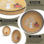 VDIX Handcrafted Wooden Serving Tray Set of 2 | Fancy Round Decorative Trays with Floral & Bird Design | Premium Serving Trays for Coffee, Snacks & Home Décor | Kitchen & Dining Gift
