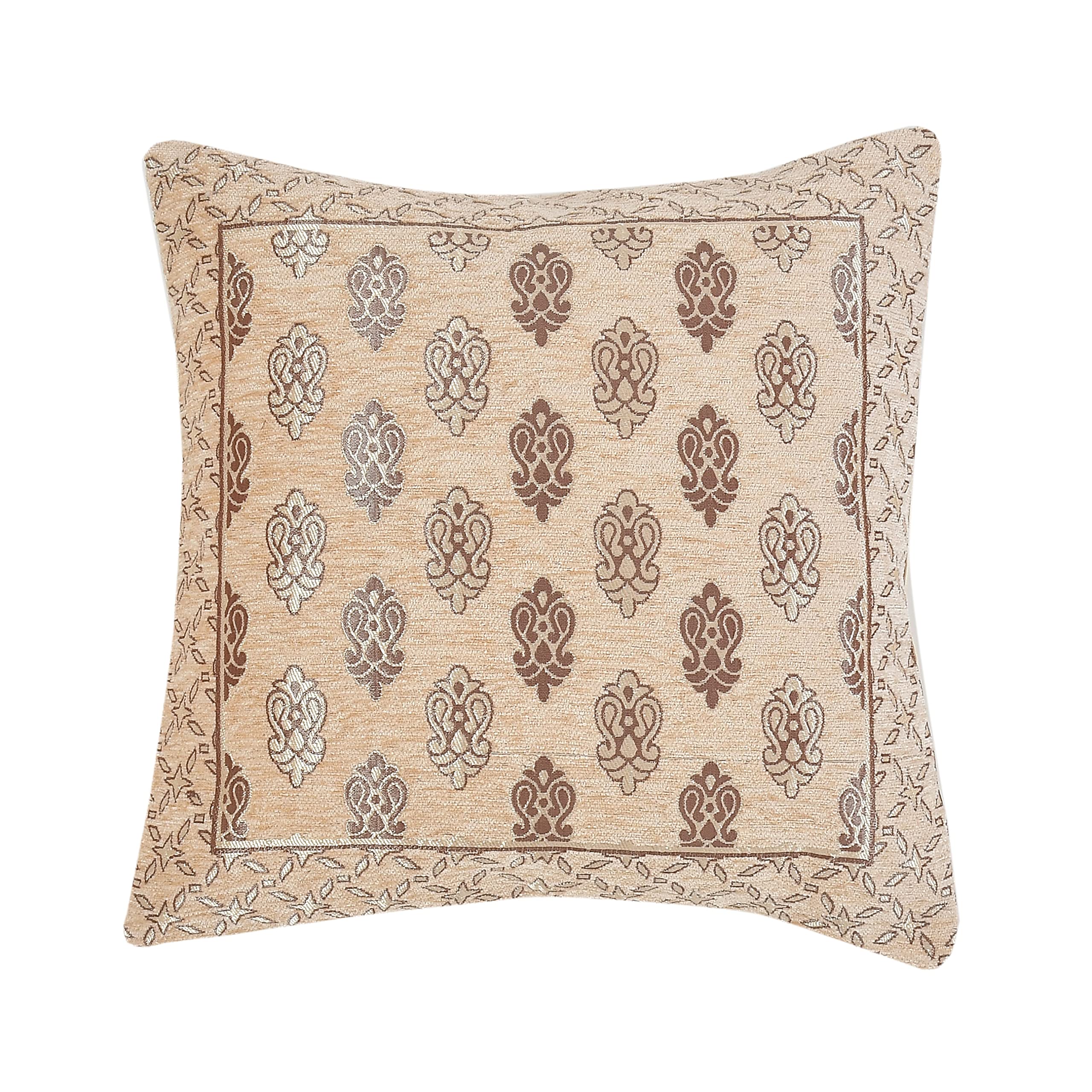 DECOMIZER Jacquard Geomteric Cushion Covers 24 Inch X 24 Inch Set Of 3 Ethnic Motifs 240 TC Cushion Covers,Design- Ambi,Color- Beige