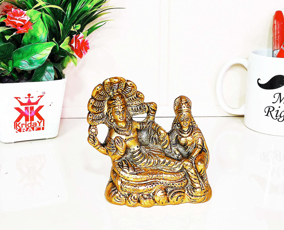 KridayKraft Gold Plated Laxmi Narayan on SheshNag Metal Statue for Pooja, Decoretive for Home,Office & Car Dashboard,Religious Idol