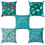 Story@Home Aqua Blue & Teal Abstract Cushion Cover Set of 5 | 16 x 16 Inch| Digital Printed Decorative Pillow Covers | Soft Polyester Cushion Covers for Sofa, Couch, Living Room & Bedroom Decor