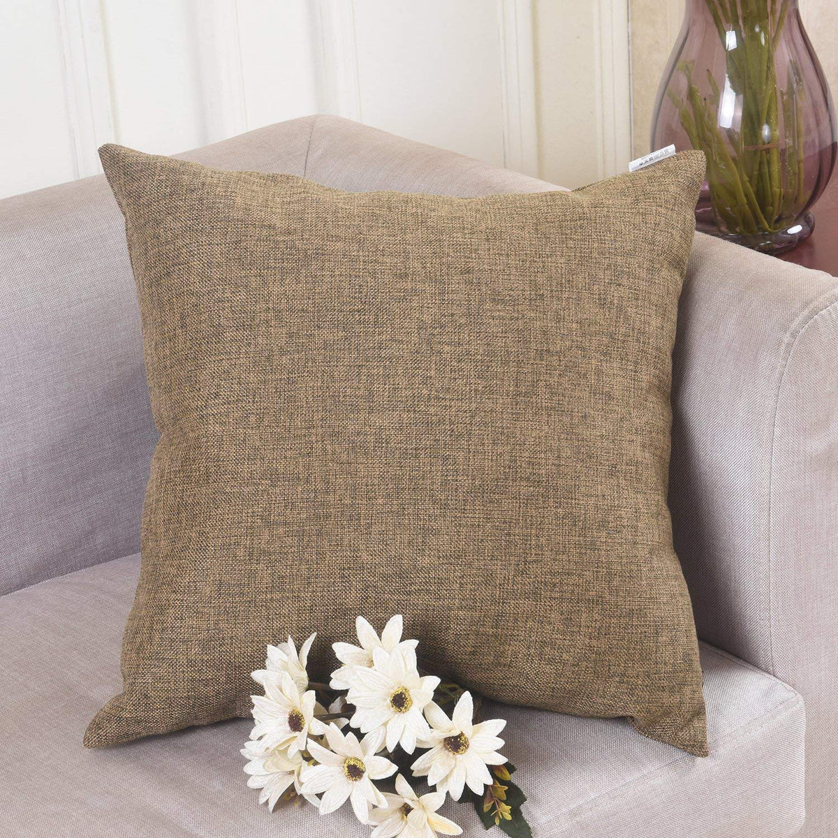 Khooti Jute Cushion Cover | 18x18 Inch, Light Umber -| Set of 2 | Throw Pillow Cover for Couches, Chairs, Sofas, Beds, Coffee Tables, Living Rooms, Bedrooms, Modern Boho Design