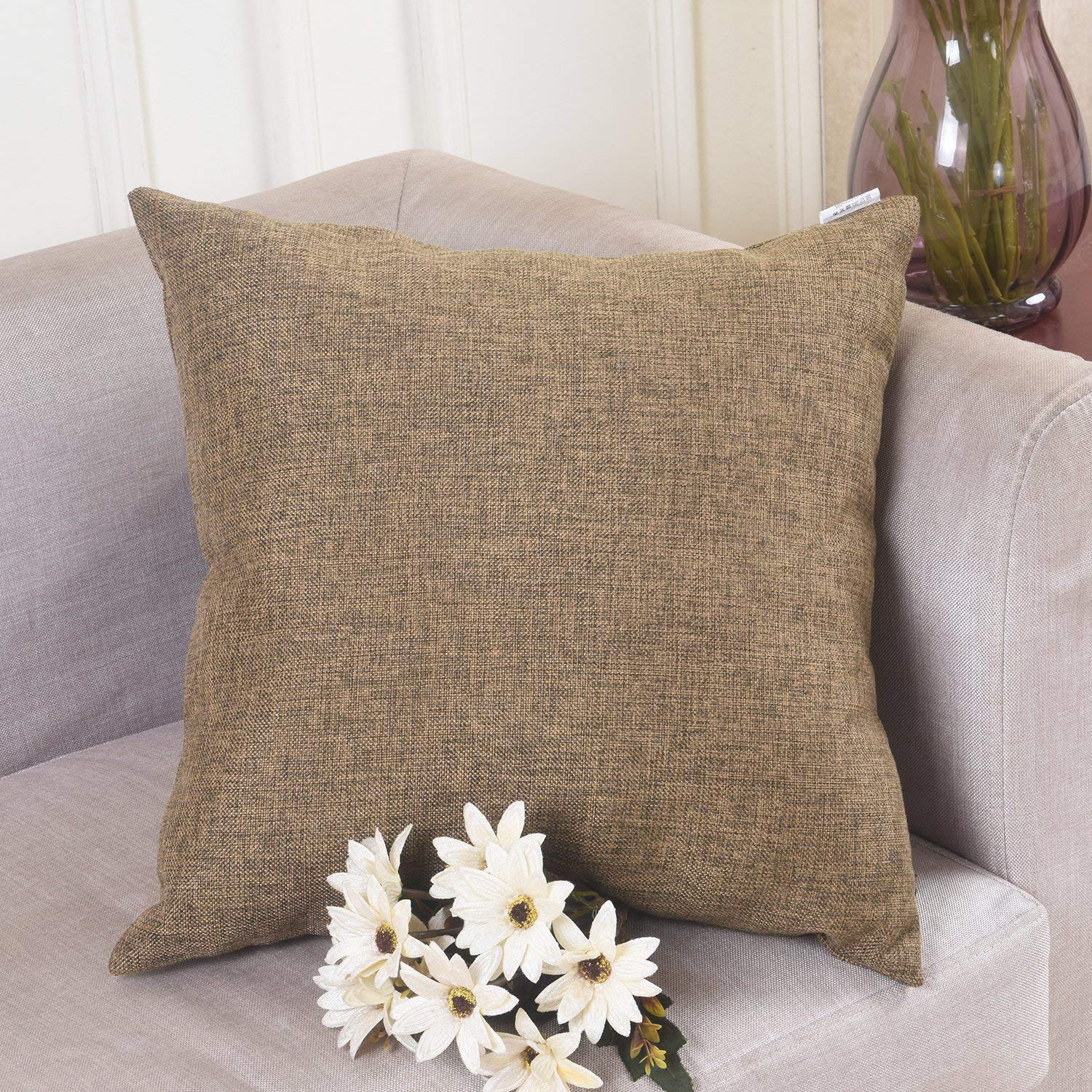 Khooti Jute Cushion Cover, Throw Pillow Cover for Couches, Chairs, Sofas, Beds, Coffee Tables, Living Rooms, Bedrooms, Modern Boho Design, 26x26 Inch, Light Umber -| Set of 5
