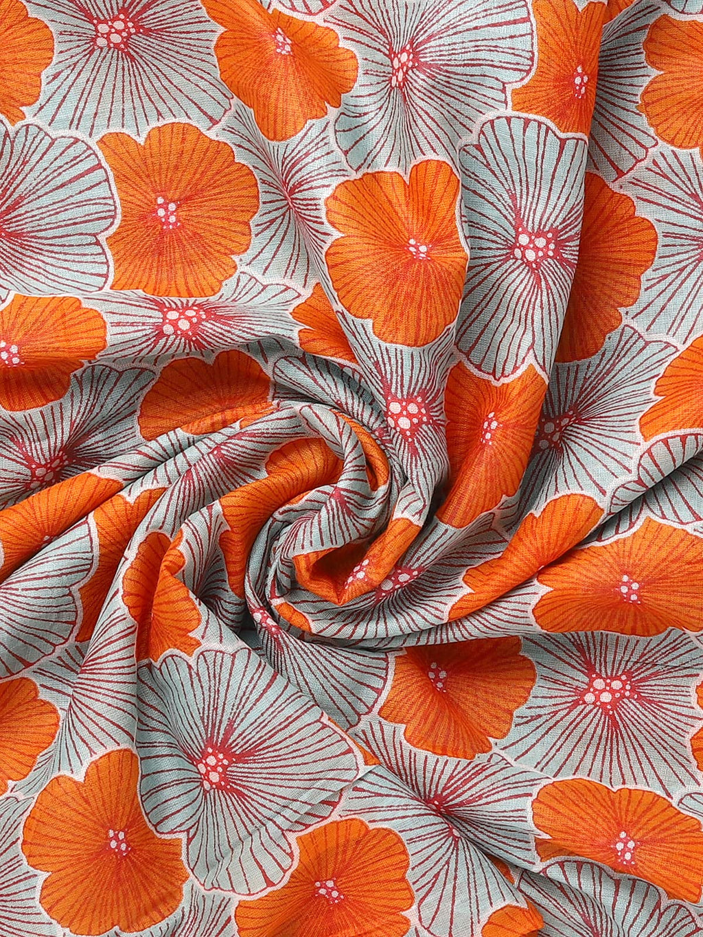 AQVA Printed Cotton Scarf for Women Stylish (Baghiya Aquamarine Orange) | Head and Face Cover Scarf for Girls with Cotton | Soft & Lightweight Scarves/Stoles for all Weather (72 x 43 in)
