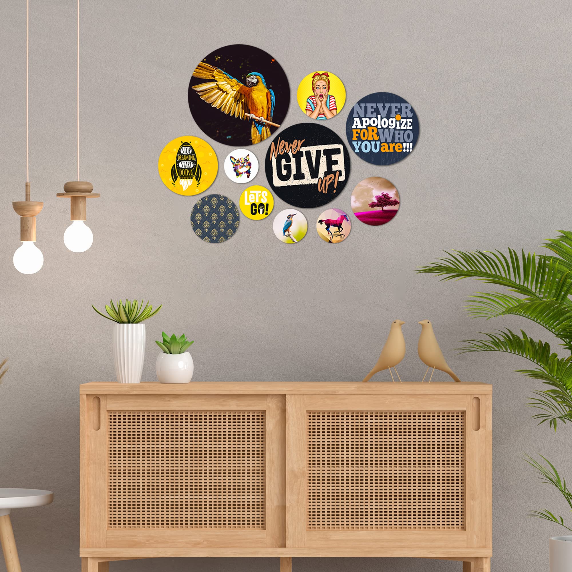 Artvibes Never Apologize For Who You Are Round Shape MDF Wooden Wall Decor Items | Quotes Decor Item | Wall Poster | Office Decor | Wall Art Print | Artworks Hangings | Gift Item (WPS_103N), Set of 11