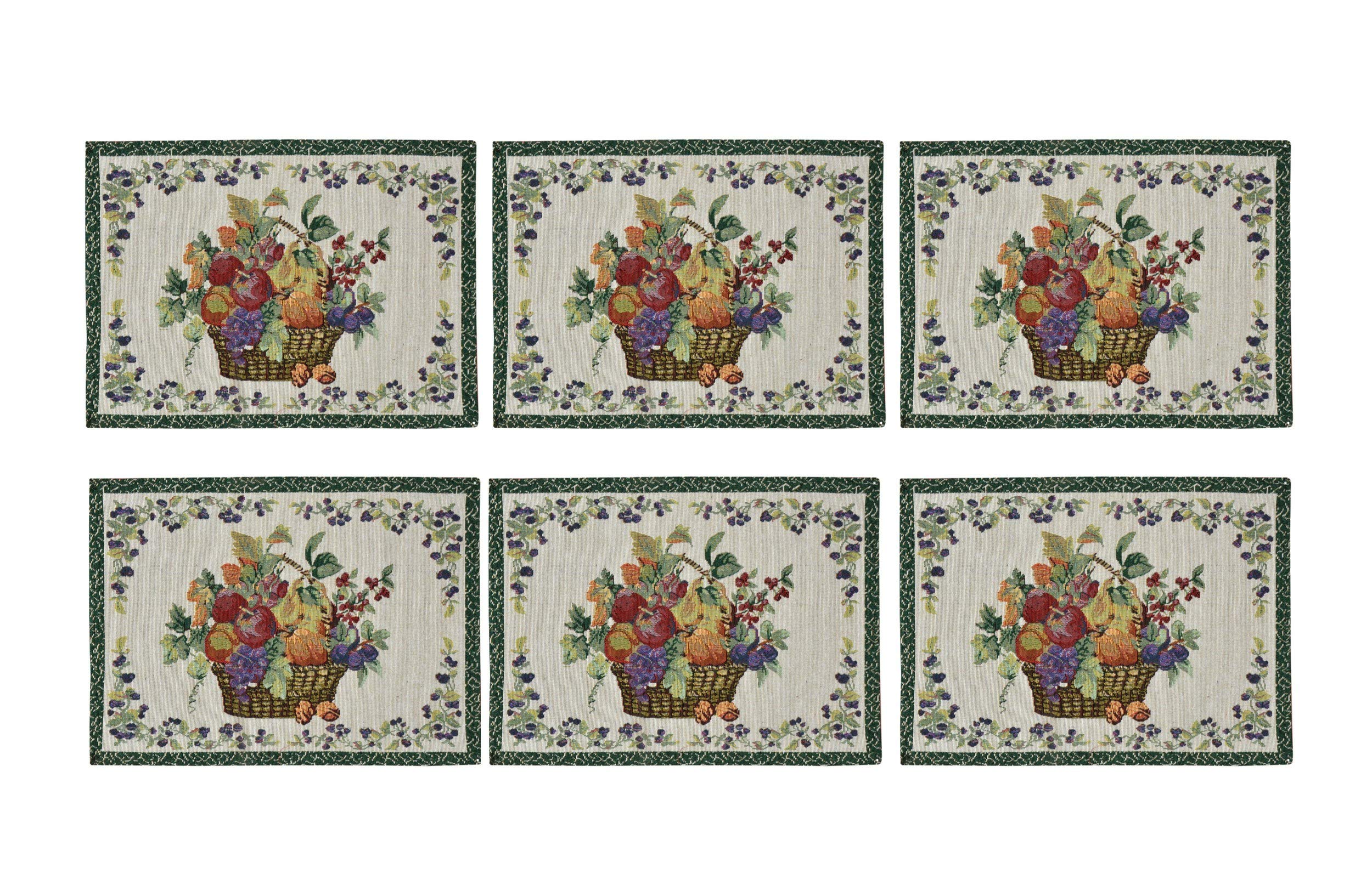 Galaxy Home Decor Dining Table 6 Table Mats ( Mat 13x18 inches ) Washable Cotton Linen Mat Jacquard Fabric, Multicolor (Basket Design, 6 Mats) Kafalo