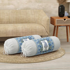 BLOCKS OF INDIA Cotton Hand Block Printed Bolster Cover | Booster Cover with Drawstring | Round Long Pillow Cover for Bed | Dewan Pillow Cover Set 16 X 32 | Set of 2 (Color 37)