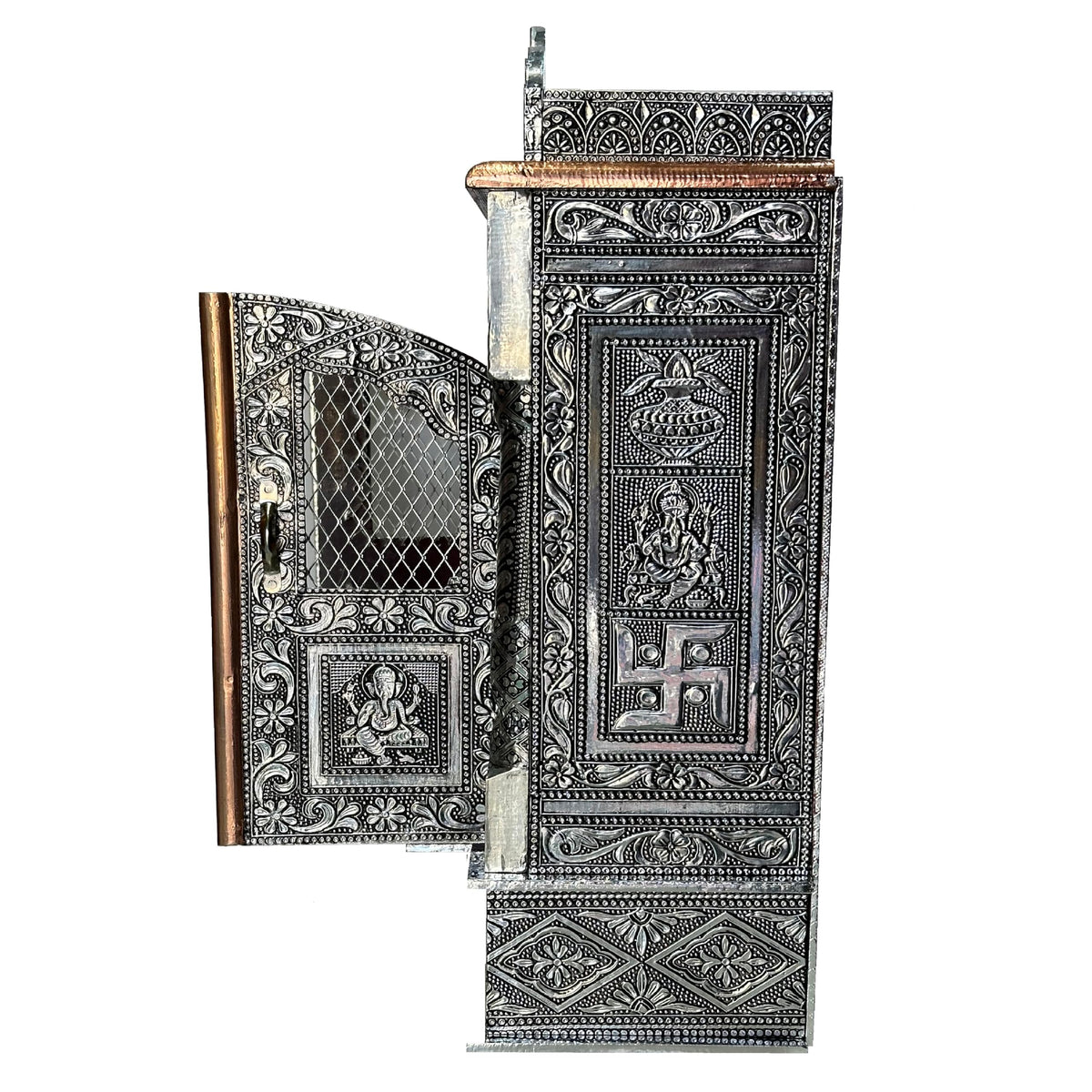balveer Home n Office Temple Wooden Silver oxidised mandir Wall Hanging Temple.18L*6D inch