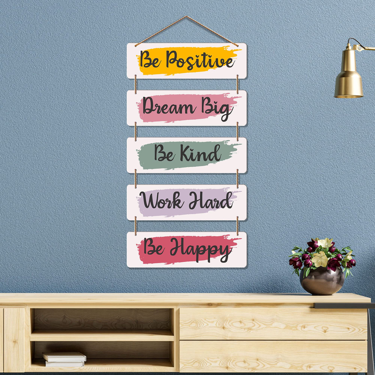 Artvibes Be Positive Dream Big Be Happy Wall Hanging Wooden Art | Quotes Decor Item | Wall Illustrations | Office Decor | Wall Art Print | Inspirational Quotes | Unique Gift Items (WH_6206N)