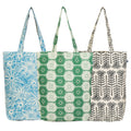 AQVA Printed Pack of 3 Cotton Tote Bag for Women | Trendy Stylish Multipurpose Handbags for Daily Use | Shoulder Bag for Shopping, Beach, Travel and Grocery | Set 2