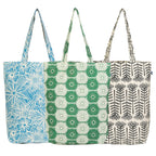 AQVA Printed Pack of 3 Cotton Tote Bag for Women | Trendy Stylish Multipurpose Handbags for Daily Use | Shoulder Bag for Shopping, Beach, Travel and Grocery | Set 2