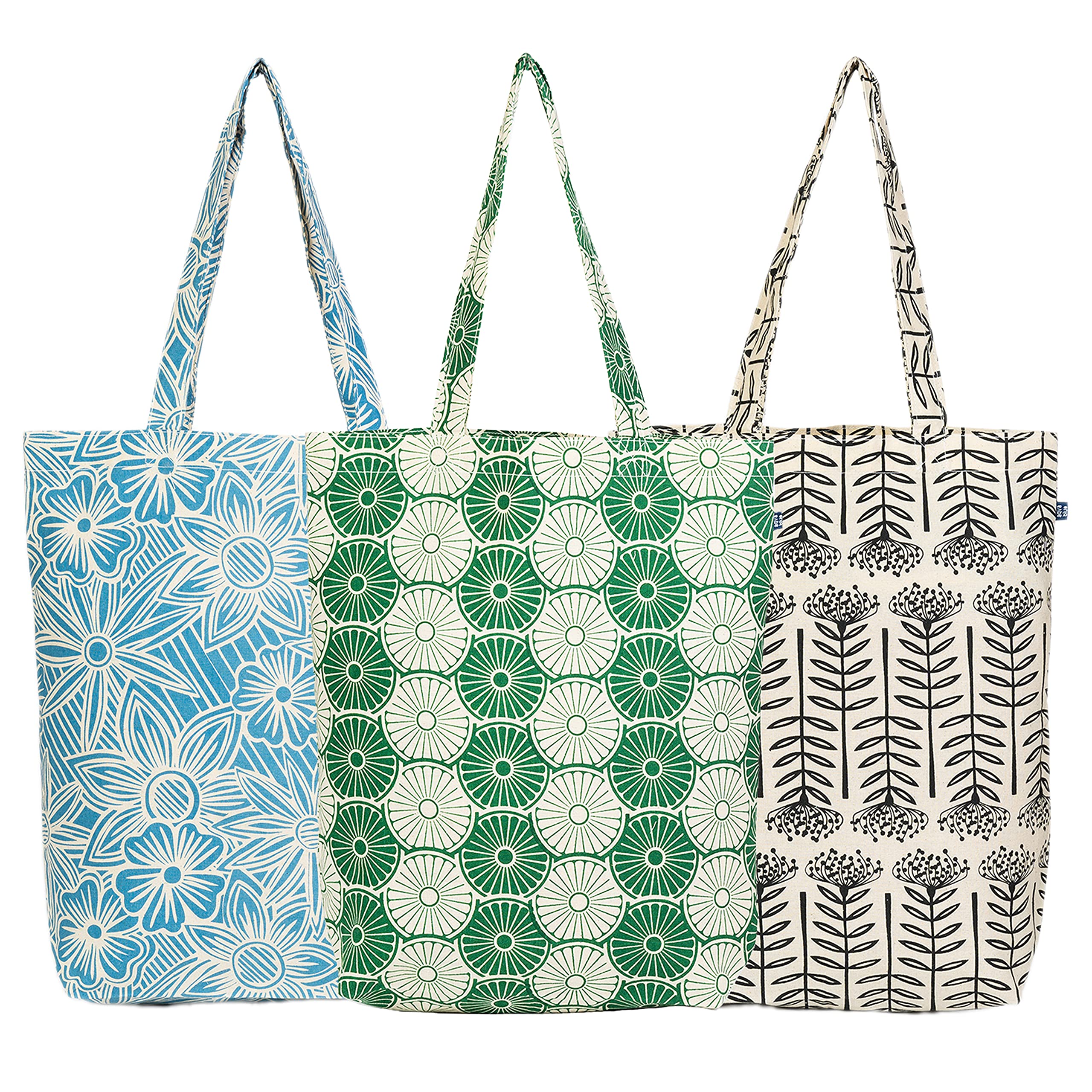 AQVA Printed Pack of 3 Cotton Tote Bag for Women | Trendy Stylish Multipurpose Handbags for Daily Use | Shoulder Bag for Shopping, Beach, Travel and Grocery | Set 2