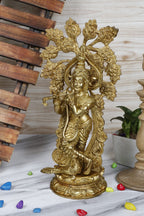 ARTVARKO Brass Krishna Idol Playing Flute with Peacock Under The Kadamba Tree, Height 15 Inches.