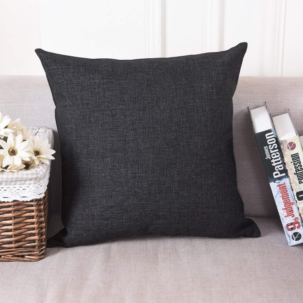 Khooti Jute Cushion Cover, Throw Pillow Cover for Couches, Chairs, Sofas, Beds, Coffee Tables, Living Rooms, Bedrooms, Modern Boho Design, 14x14 | Dark Grey | Set of 3