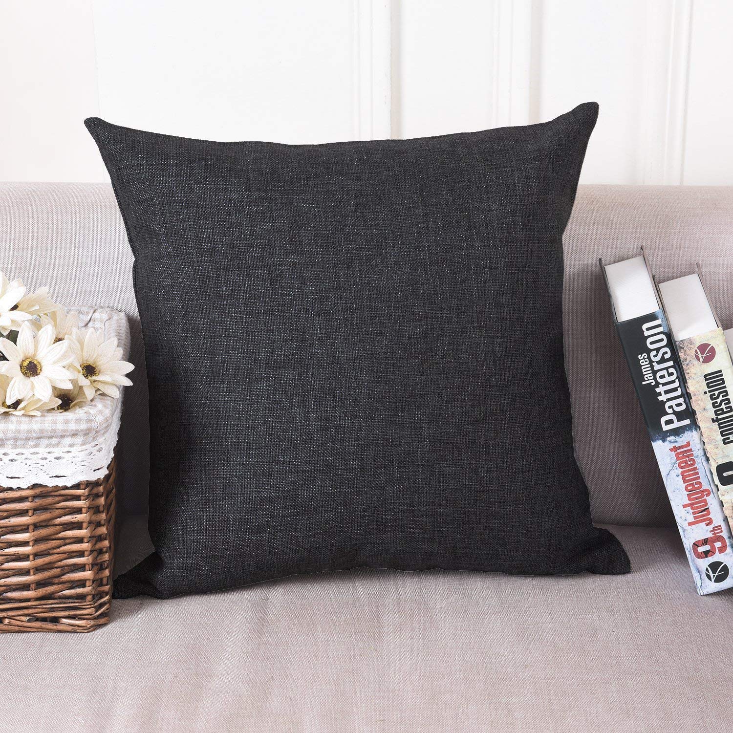 Khooti Jute Cushion Cover | 10x10 | Dark Grey | Set of 2 | Throw Pillow Cover for Couches, Chairs, Sofas, Beds, Coffee Tables, Living Rooms, Bedrooms, Modern Boho Design
