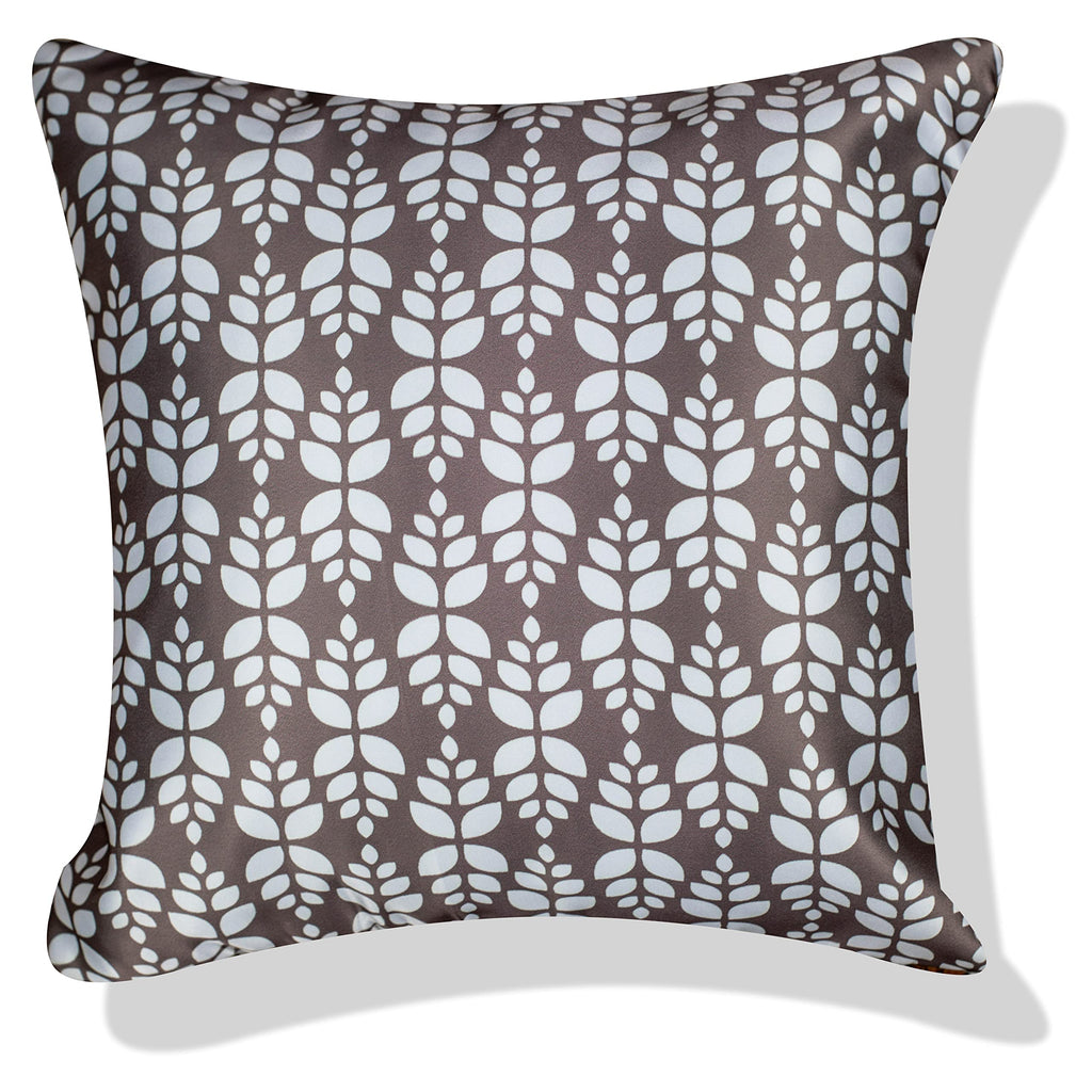 Vendola Decorative Satin Sofa Cushion Covers Set of 5, 20 Inch x 20 Inch, Sofa Cushion Pillow Cover, White and Brown, Geometrical Design, Zipper Closure (Cedar, 20X20 Inches)