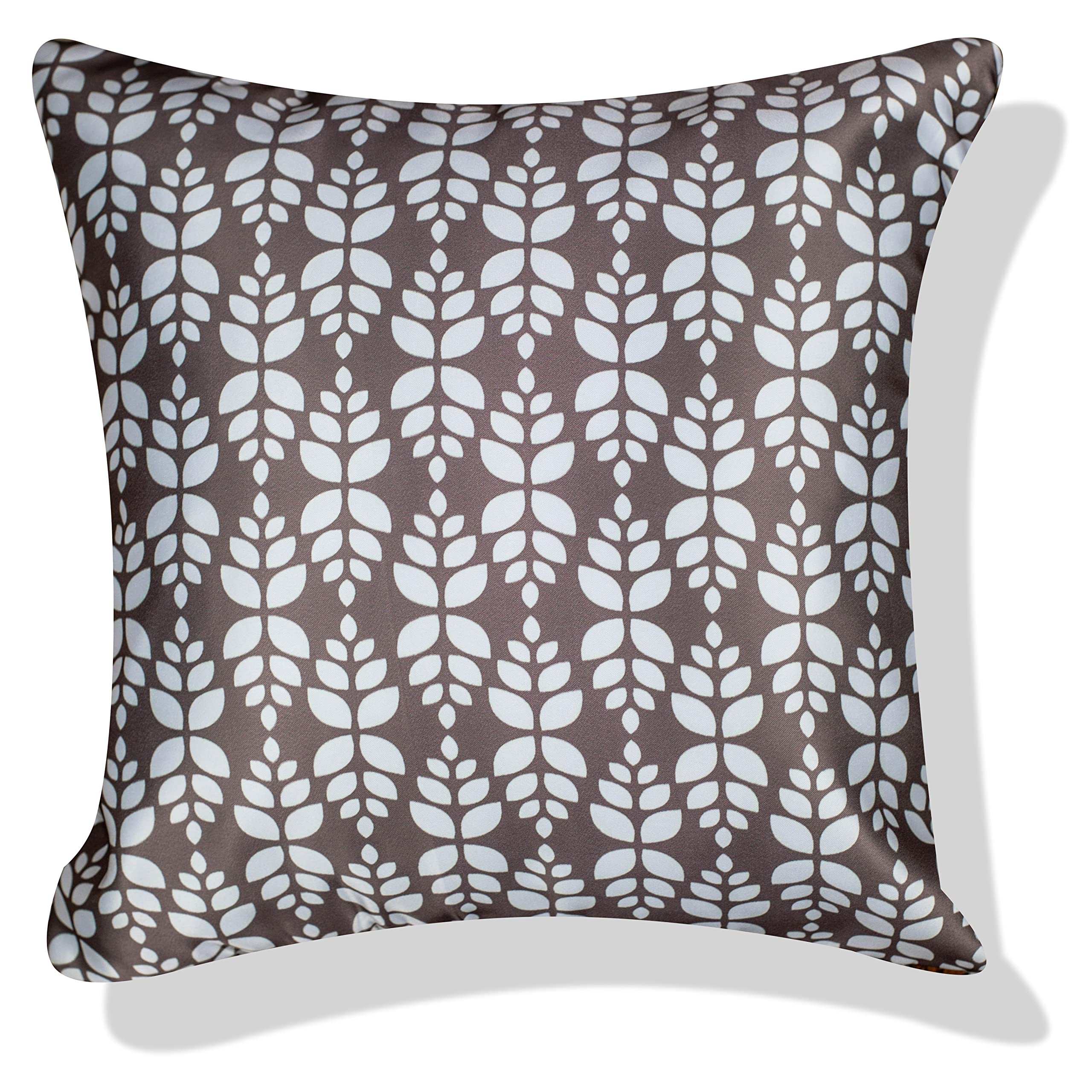 Vendola Decorative Satin Sofa Cushion Covers Set of 5, 20 Inch x 20 Inch, Sofa Cushion Pillow Cover, White and Brown, Geometrical Design, Zipper Closure (Cedar, 20X20 Inches)