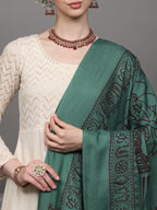 Exotic India Women's Green Printed Ganesha Prayer poly cotton Shawl