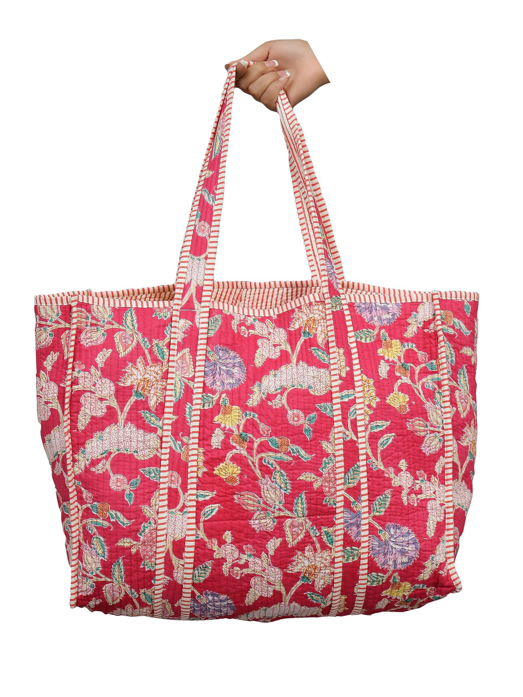 Ravaiyaa - Attitude is everything Women & Man Beautiful Printed Cotton Grocery Shopping Bag | Shoulder Bag | Cotton Tote Bag | Travel Tote Bags 18x5.5x16 Inch (Pink Floral)