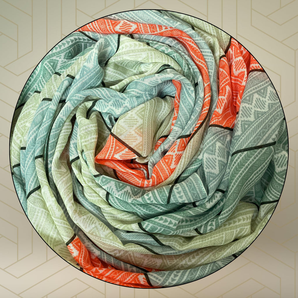 FAHABO Digital Print Mal Mal Cotton Scarf for Women – Soft, Lightweight Hijab, Head & Neck Wrap | Stylish Fashion Scarf (Emerald Green,Tea Green, Tangerine)