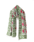 Ravaiyaa - Attitude is everything Hand Block Printed Cotton Long Stole Scarves Hijab Neck Wrap Scarf 71 X 21 Inch (Green Pink Floral)