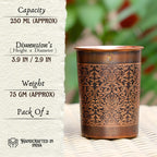 RUSTIC RELICS Pure Copper Handcrafted Glasses Set with Gift Box Set of 2 Antique Etching Design for Ayurveda Wellness | Elegant Ayurvedic Benefits | Perfect and Premium Gifting Hamper - 250ml