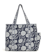 NIKAVIK Quilted Cotton Tote bag – Exotic Animal Print Foldable and Ideal for Travel Shopping Beach Trips or Daily Essentials (Black white)