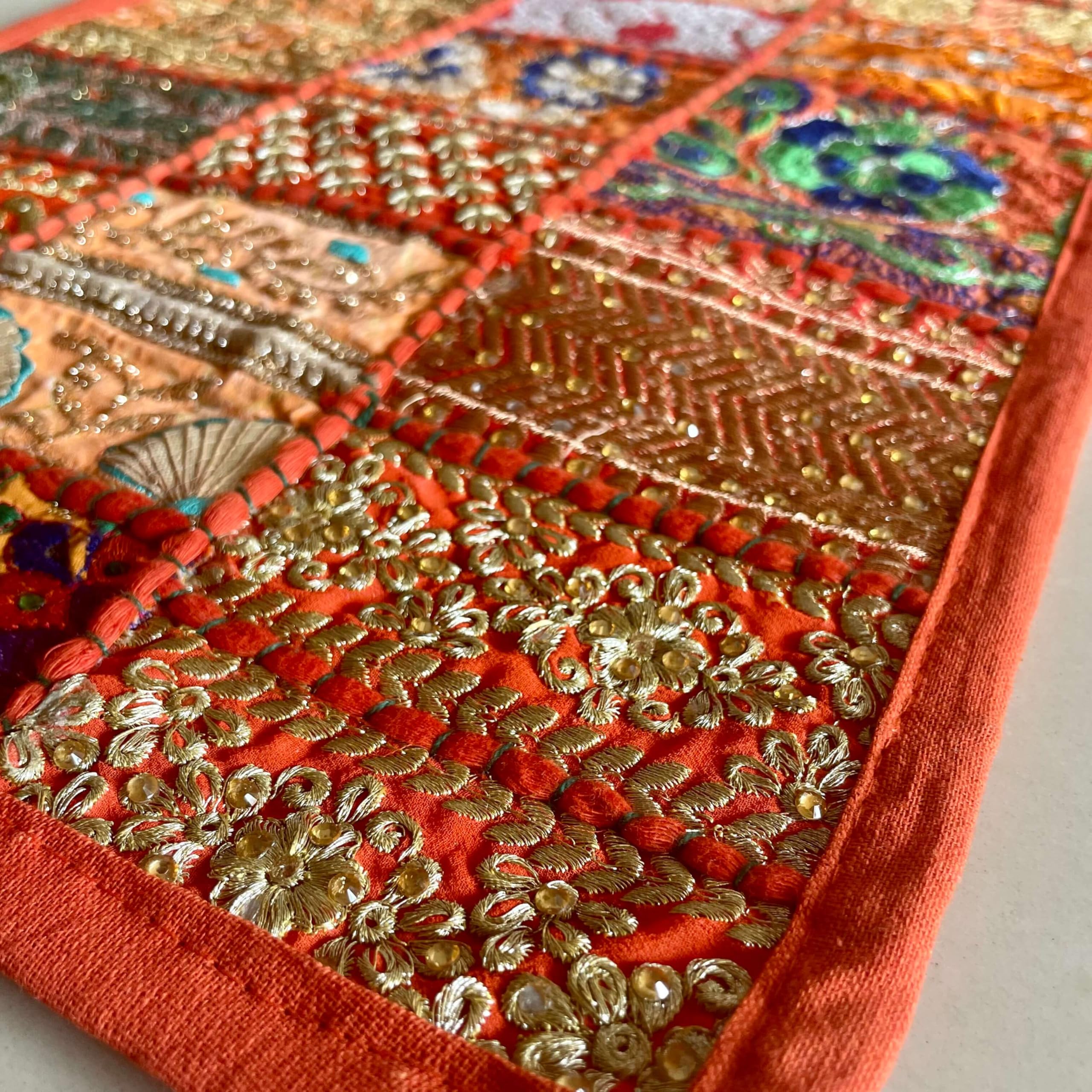 ATRANGI STUDIO Patchwork Table Runner | Traditional Rajasthani Khambadiya Craft | Handmade Dining Table Runner for Home Decor | Colourful Dining Setup | 16x72 Inch, Orange