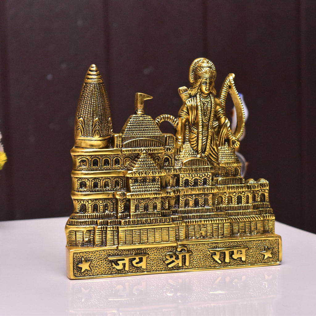 Kridaykraft Metal Shree Ram Mandir Architectural Model Prabu Shri Ram Janam Bhumi Ayodhya Showpiece for Home Decor, Office | Metal Showpiece - 22 X 21 Cm, Gold