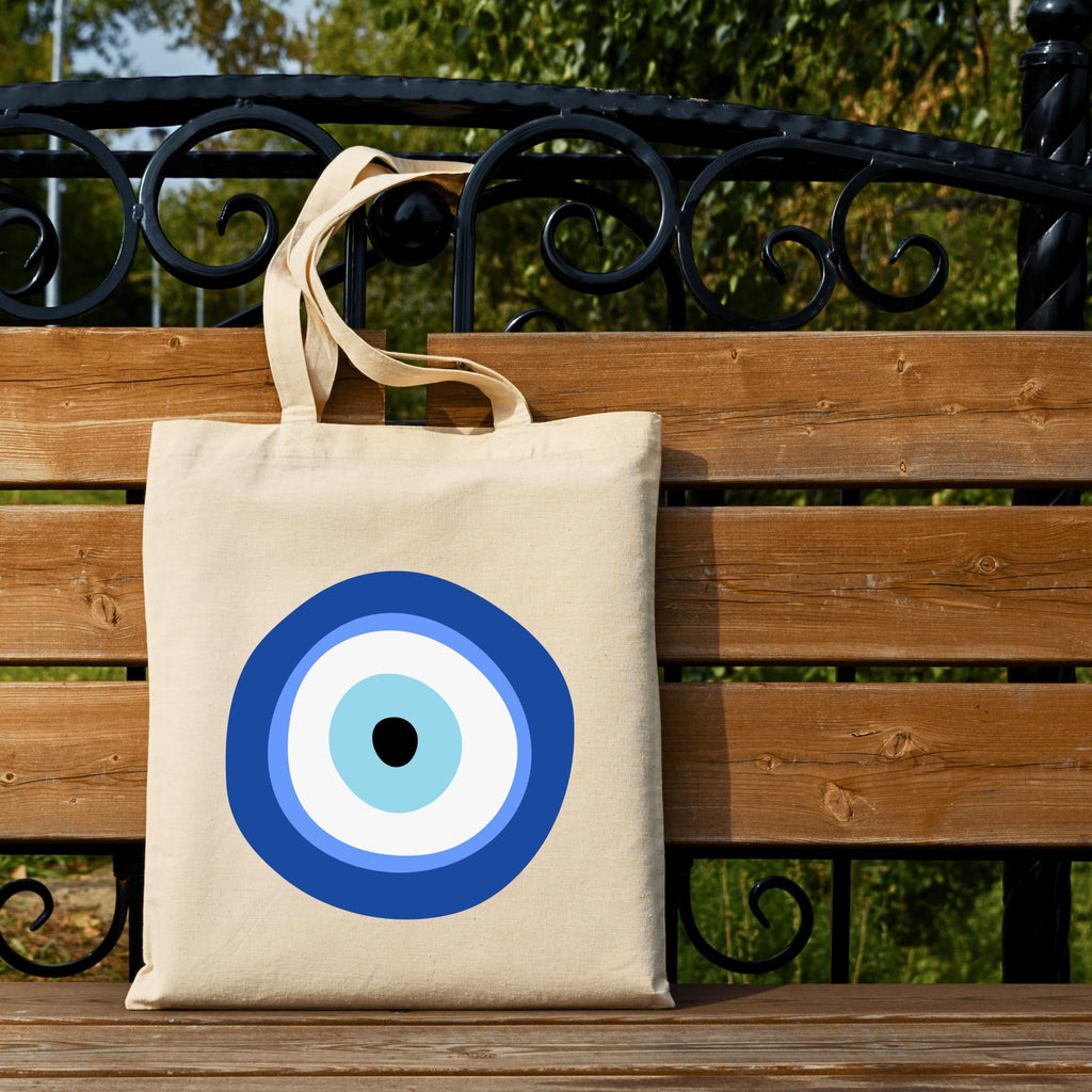 snapiq COTTON 350 GSM Canvas Tote Bag for Women and Girls Thick Fabric with Zipper (Beige, Evil Eye)