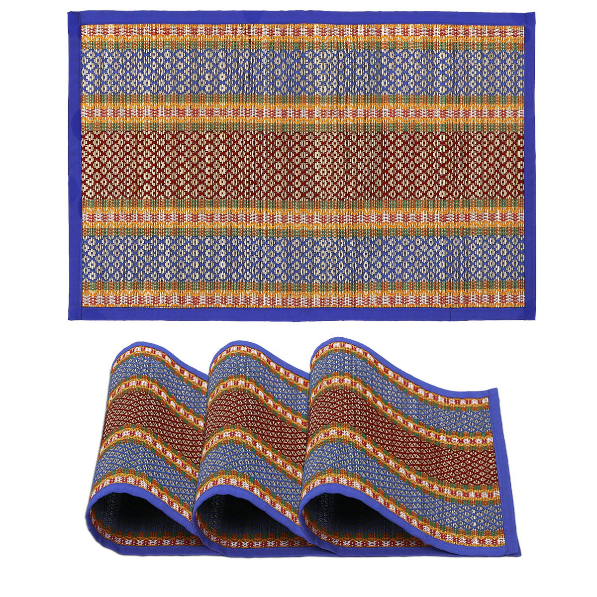 HOKIPO River Grass Handcrafted Madurkathi Heat Resistant Table Mats for Dining Table, Placemats, Blue, 12x18 Inches, Set of 4, Rectangle (BL-IN75) Kafalo